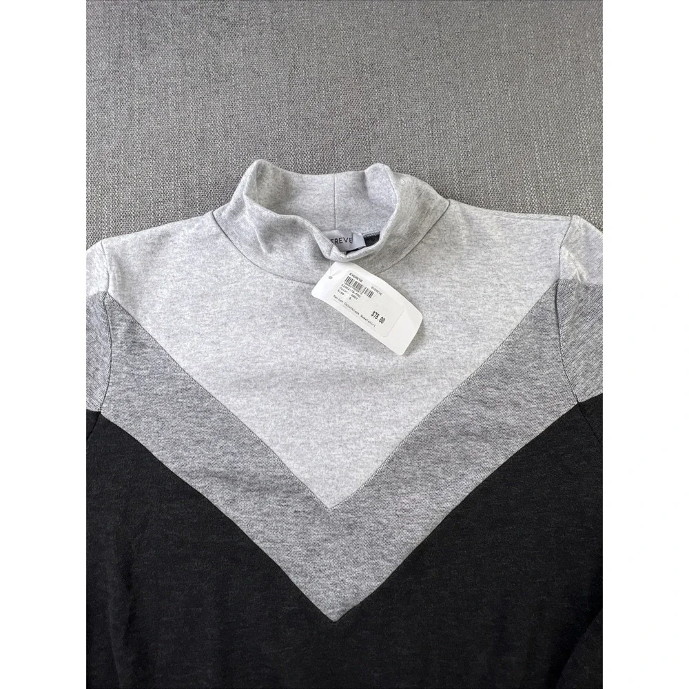 Evereve Marion Colorblock‎ Sweatshirt Women's S Grey Black Chevron Mock Neck NEW